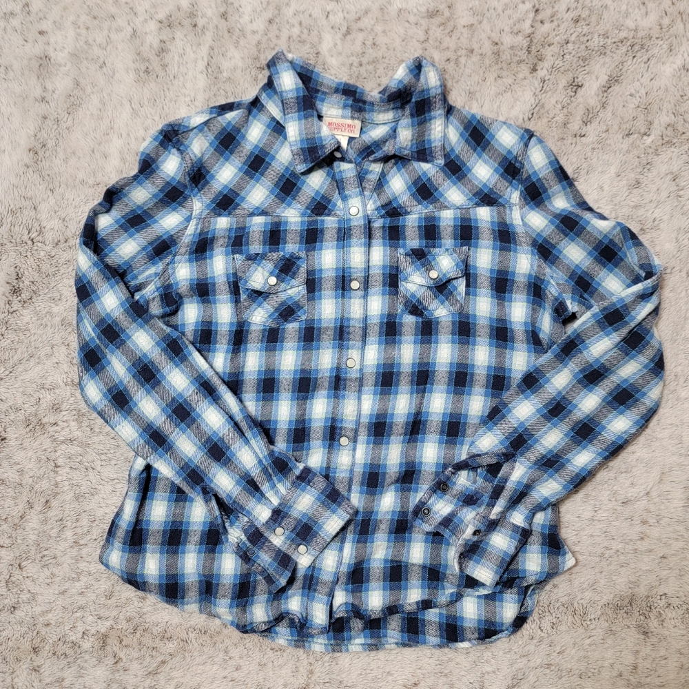 Mossimo Plaid Flannel Shirt - Blue and White - Boys Large
